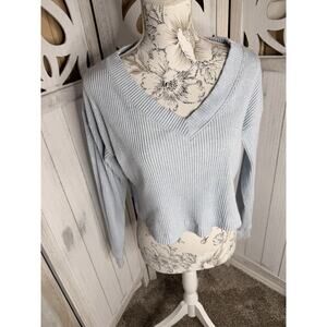 ALO YOGA Muse Ribbed Crop Pullover Blue Skies Heather Oversized Small